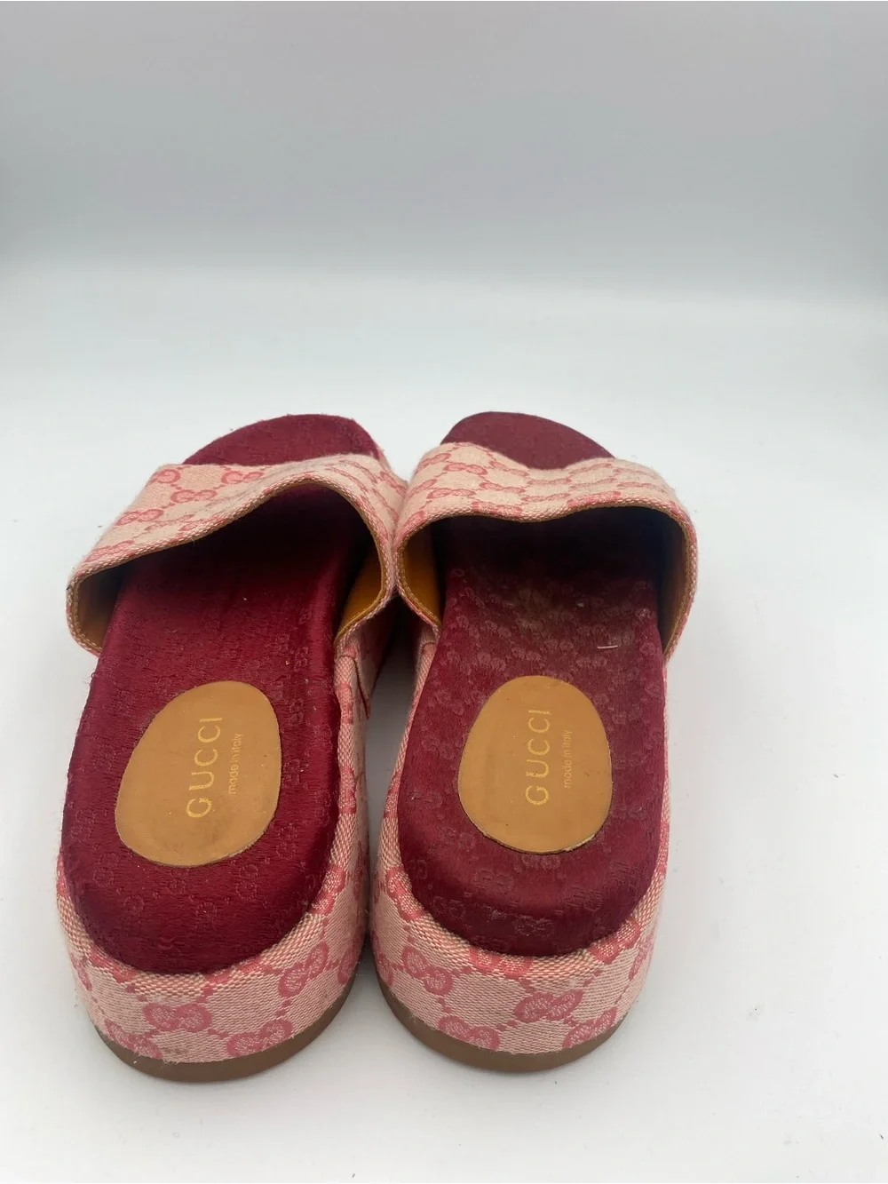 Gucci Pink & Burgundy Monogram Platform Slides